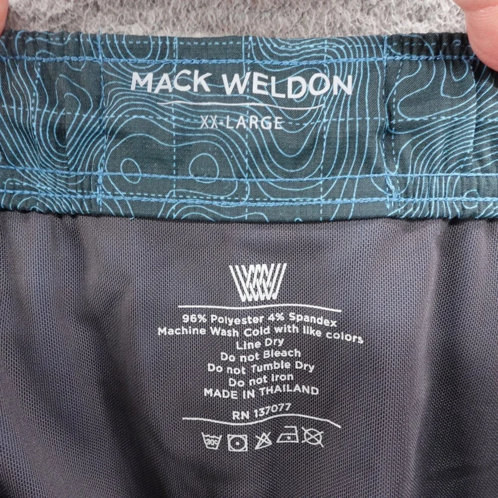 Mack Weldon Mens XXL Topographic Print Swim Trunks Blue Teal Hybrid 6